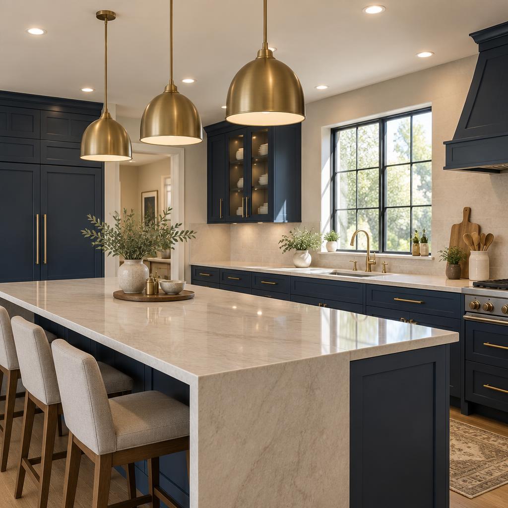 Pendant and recessed lighting in a contemporary kitchen
